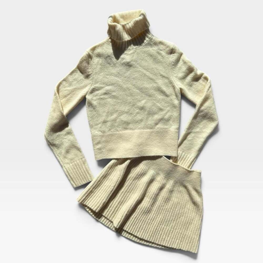Naked Wardrobe Ivory Knit Turtleneck Sweater & Ribbed Mini Skirt Set | Womens Si